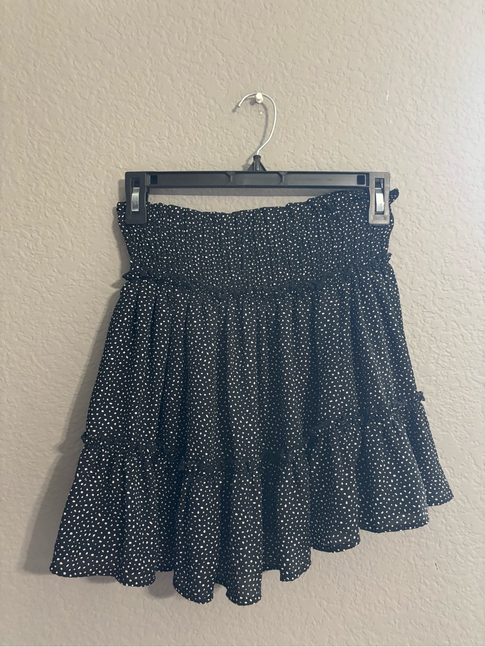 Altar'd State Black Polka Dot Smocked Tiered Mini Skirt